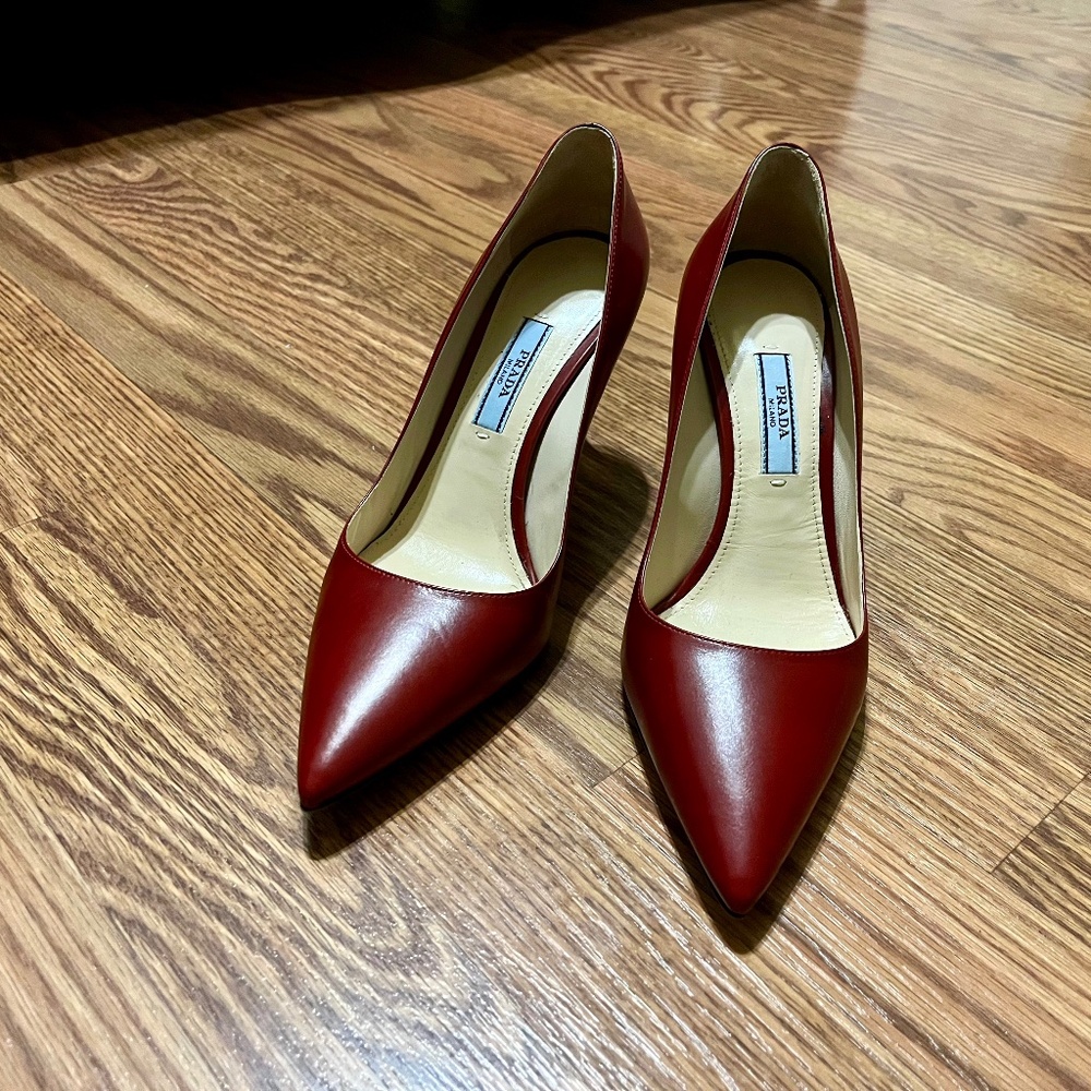 Prada Leather Pointed-Toe Pumps · 3 inch heel